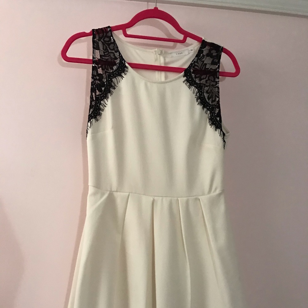 White Dress with Black Lace Detail, Lush, Size M